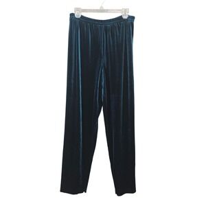 R&M Richards Teal Velvet Wide Leg Pants Womens Size 14 High Rise Elastic Waist‎